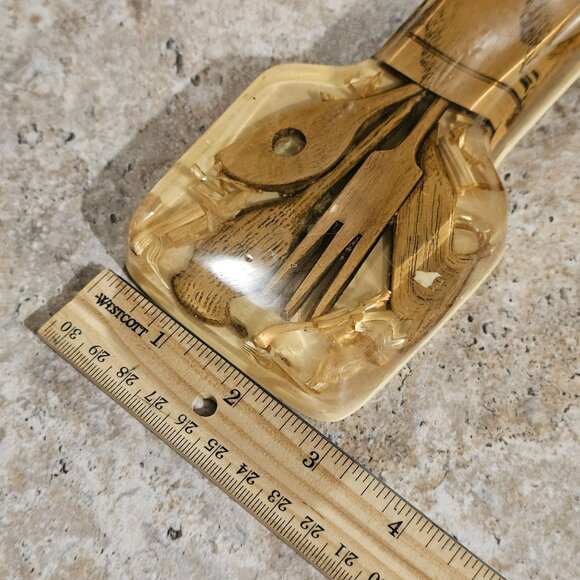 Vintage 1970s Acrylic Resin Spoon Rest With Embedded Wooden Spoon Fork  Spatula - Picture 5 of 8
